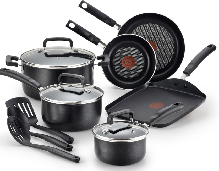 Signature Nonstick Cookware Set 12 Piece, Oven Broiler Safe 350F, Pots and Pans, Kitchen Cooking Set w/ Fry Pans, Saucepans, Saute Pan, Dutch Oven, Griddle, Kitchen, Home, Dishwasher Safe, Black