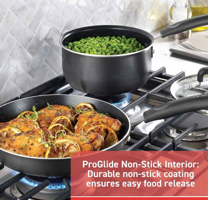 Signature Nonstick Cookware Set 12 Piece, Oven Broiler Safe 350F, Pots and Pans, Kitchen Cooking Set w/ Fry Pans, Saucepans, Saute Pan, Dutch Oven, Griddle, Kitchen, Home, Dishwasher Safe, Black