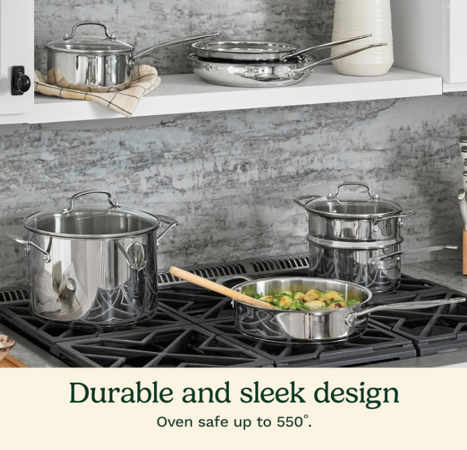 11-Piece Cookware Set, Chef's Classic Stainless Steel Collection 77-11G
