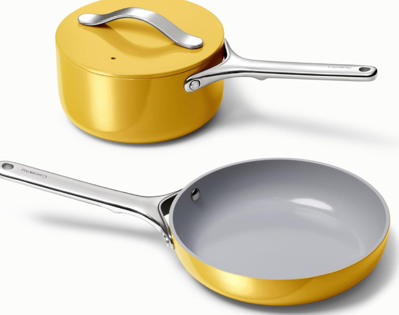 Mini Cookware Set - Non-Stick Ceramic Fry Pan (1.05 qt, 8") & Sauce Pan (1.75 qt) - Non Toxic, PTFE & PFOA Free - Oven Safe & Stovetop Agnostic (Gas, Electric & Induction) - Marigold