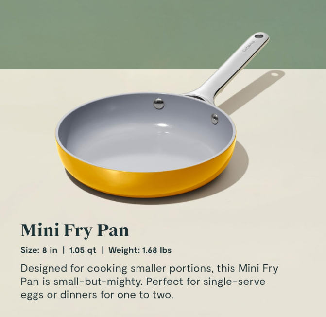 Mini Cookware Set - Non-Stick Ceramic Fry Pan (1.05 qt, 8") & Sauce Pan (1.75 qt) - Non Toxic, PTFE & PFOA Free - Oven Safe & Stovetop Agnostic (Gas, Electric & Induction) - Marigold