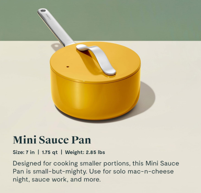 Mini Cookware Set - Non-Stick Ceramic Fry Pan (1.05 qt, 8") & Sauce Pan (1.75 qt) - Non Toxic, PTFE & PFOA Free - Oven Safe & Stovetop Agnostic (Gas, Electric & Induction) - Marigold