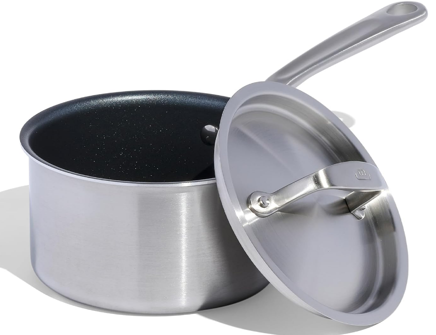 Cookware - ProCoat 2 Quart Non Stick Sauce Pan With Lid - Graphite - 5 Ply Stainless Clad Nonstick Saucepan - Professional Cookware - Crafted in Italy - Induction Compatible