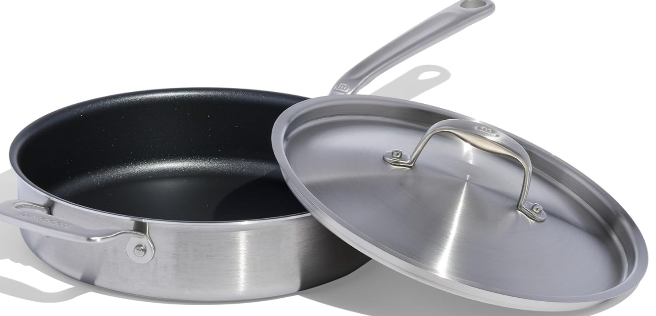 Cookware - 3.5 Quart Non Stick Saute Pan With Lid - 5 Ply Stainless Clad - Professional Cookware - Crafted in Italy - Induction Compatible