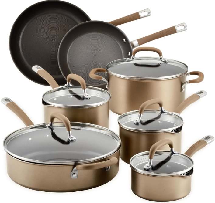 Premier Professional Hard Anodized Nonstick Cookware Induction Pots and Pans Set, 12 Piece, Bronze