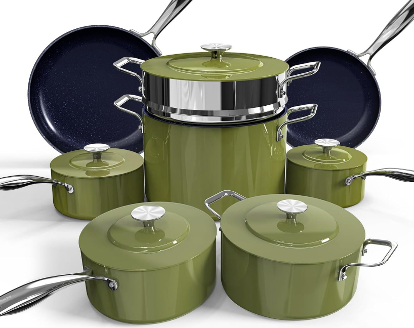 Lux 13pc Forged Lightweight Cookware Set PFAS Free, Healthy G10 Duralon Ceramic Coating, Ultra Non-Stick, Stay-Cool Handles, Works on All Cooktops & Induction Ready