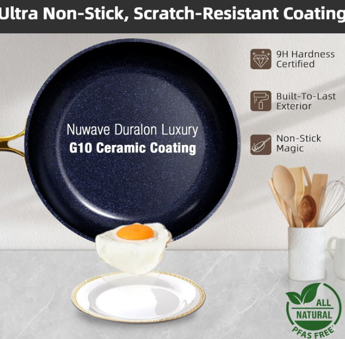 Lux 13pc Forged Lightweight Cookware Set PFAS Free, Healthy G10 Duralon Ceramic Coating, Ultra Non-Stick, Stay-Cool Handles, Works on All Cooktops & Induction Ready
