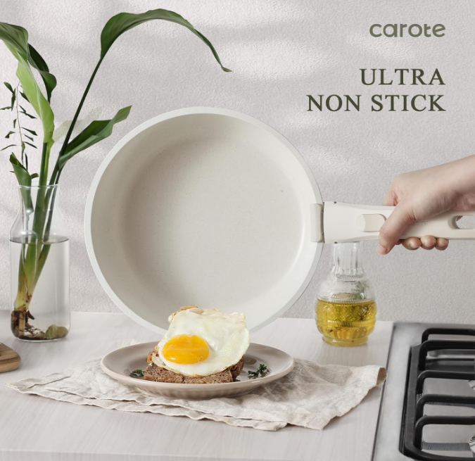 Pots and Pans Set Non Stick, Cookware Sets Nonstick, 11pcs Kitchen Set, Oven Safe, Induction Ready, Stackable Non-stick Set with Removable Handle, RV Set with Detachable Handle, Cream White