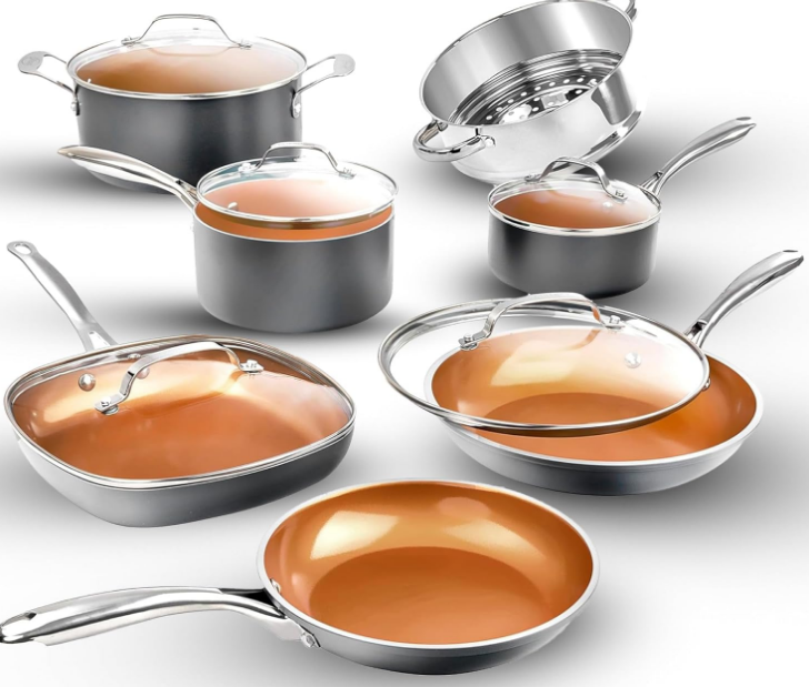 12 Pc Ceramic Pots and Pans Set Non Stick, Kitchen Cookware Sets, Pot and Pan Set, Ceramic Cookware Set, Non Toxic Cookware Set, Non Stick Pots and Pan Set, Oven Dishwasher Safe - Copper