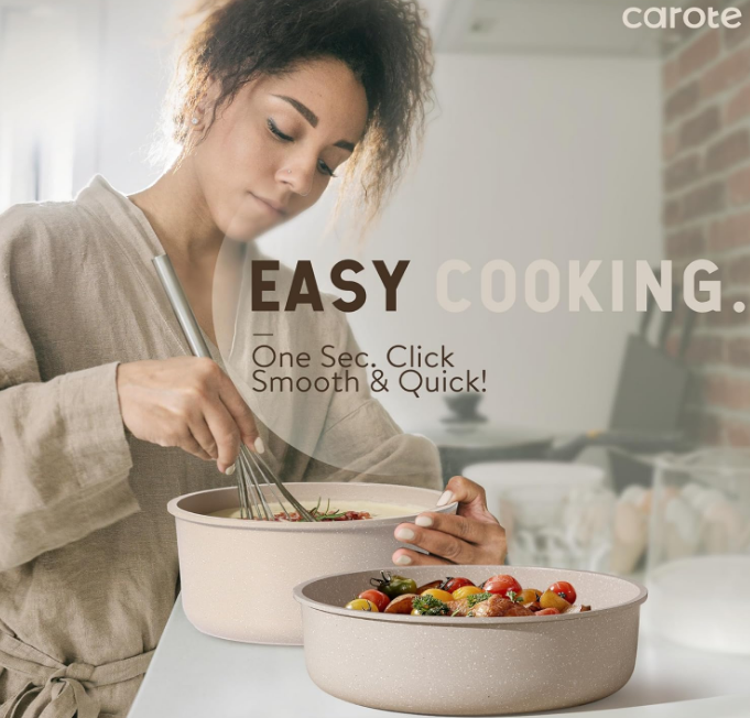 21pcs Detachable Handle Pots and Pan Set, Nonstick Induction Cookware, Removable Handle, RV Oven Safe Cookware, Taupe