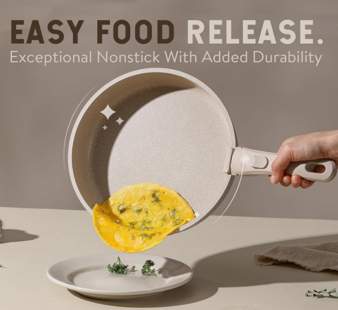 21pcs Detachable Handle Pots and Pan Set, Nonstick Induction Cookware, Removable Handle, RV Oven Safe Cookware, Taupe
