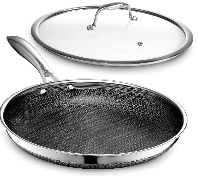 Hybrid Nonstick 12-Inch Fry Pan with Tempered Glass Lid, Stay-Cool Handle, Dishwasher and Oven Safe, Induction Ready, Compatible with All Cooktops