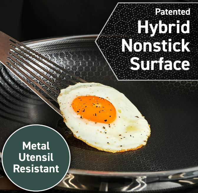 Hybrid Nonstick 12-Inch Fry Pan with Tempered Glass Lid, Stay-Cool Handle, Dishwasher and Oven Safe, Induction Ready, Compatible with All Cooktops