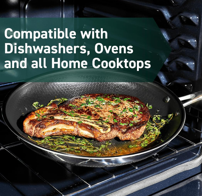 Hybrid Nonstick 12-Inch Fry Pan with Tempered Glass Lid, Stay-Cool Handle, Dishwasher and Oven Safe, Induction Ready, Compatible with All Cooktops