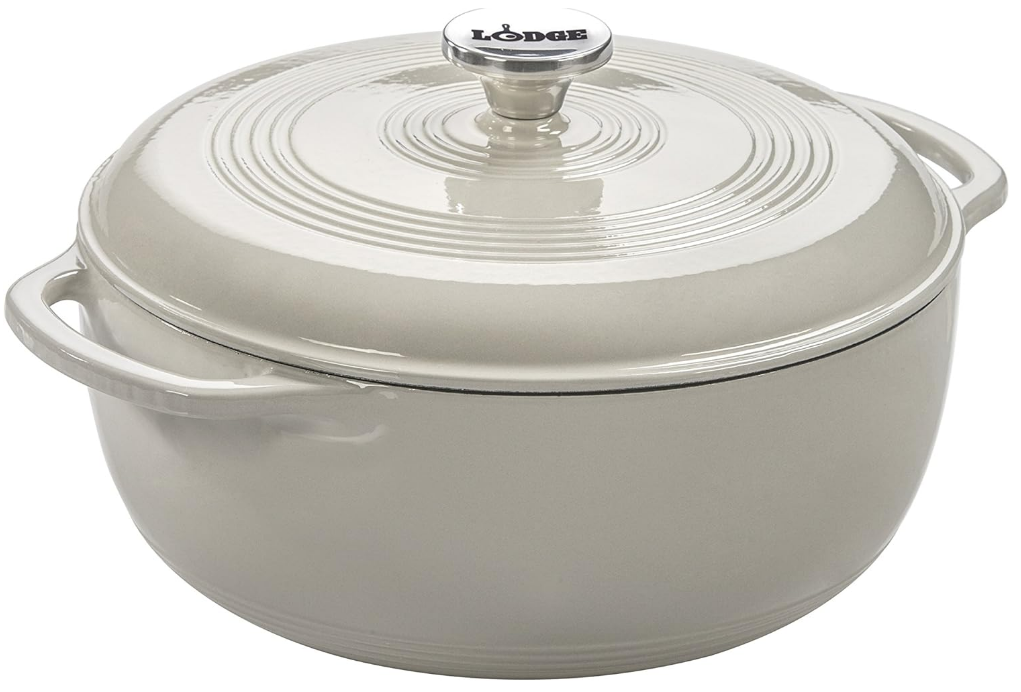 6 Quart Enameled Cast Iron Dutch Oven with Lid – Dual Handles – Oven Safe up to 500° F or on Stovetop - Use to Marinate, Cook, Bake, Refrigerate and Serve – Oyster White