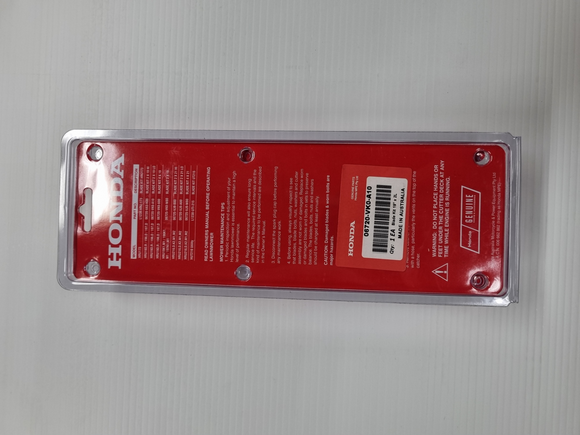 Honda Mower 19" HRU19 HR19 LoLift Blade 06720VK0A10