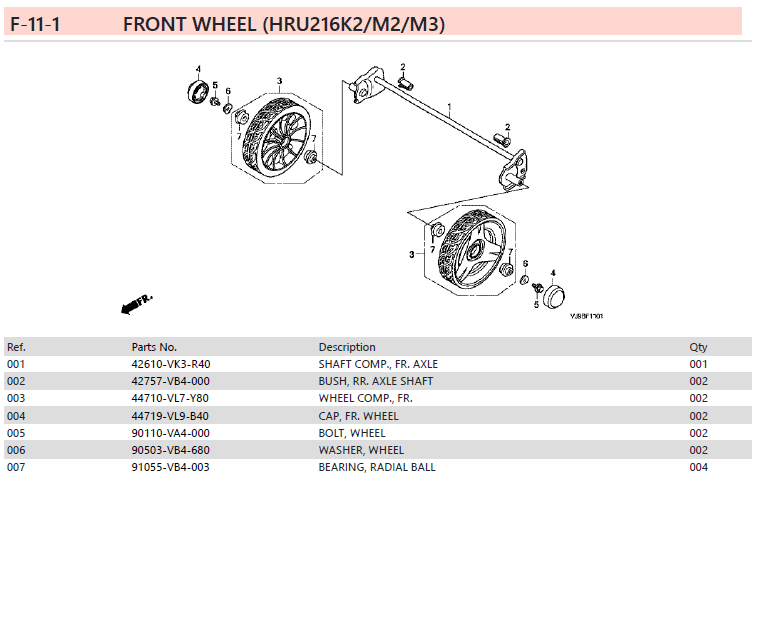 HONDA HRU FRONT WHEEL 44710VL7Y80 PART 3