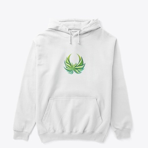 White Hoodie with Green Leaf Design