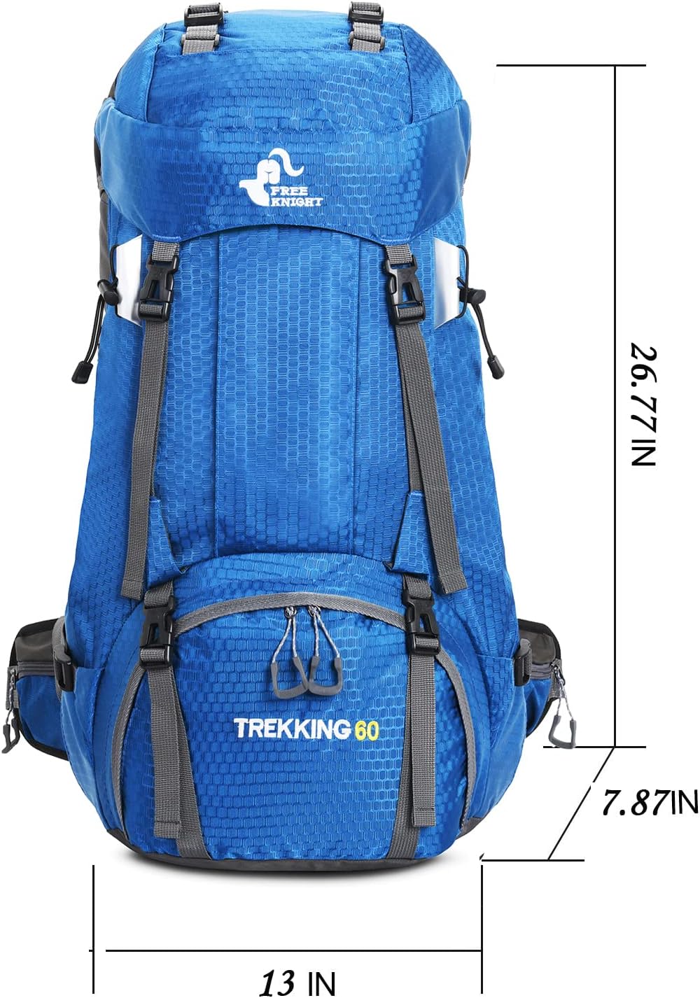 Bseash 60L Waterproof Hiking Camping Backpack with Rain Cover- Blue