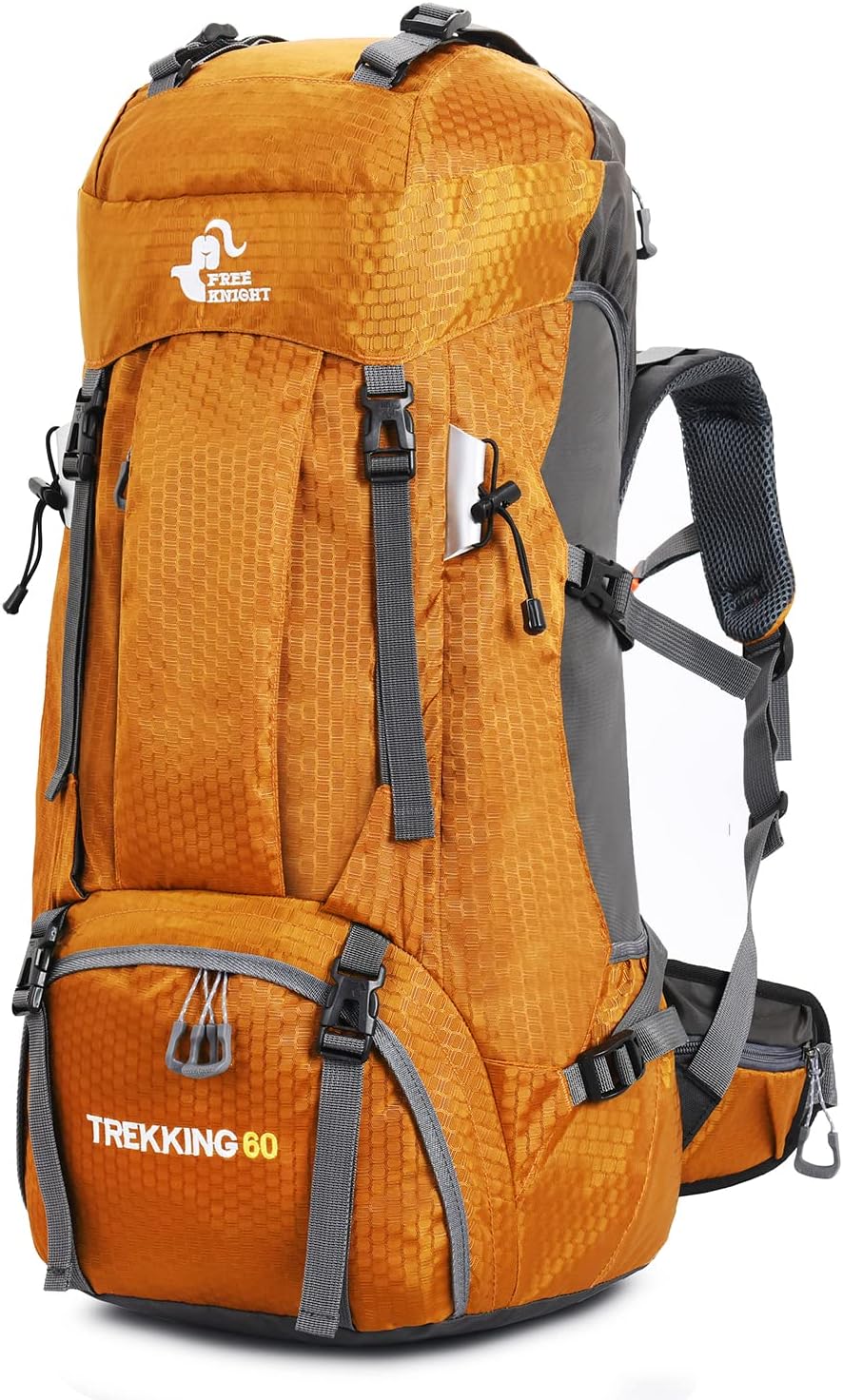 Bseash 60L Waterproof Hiking Camping Backpack with Rain Cover- Orange