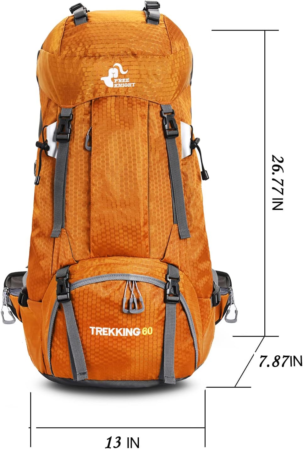 Bseash 60L Waterproof Hiking Camping Backpack with Rain Cover- Orange
