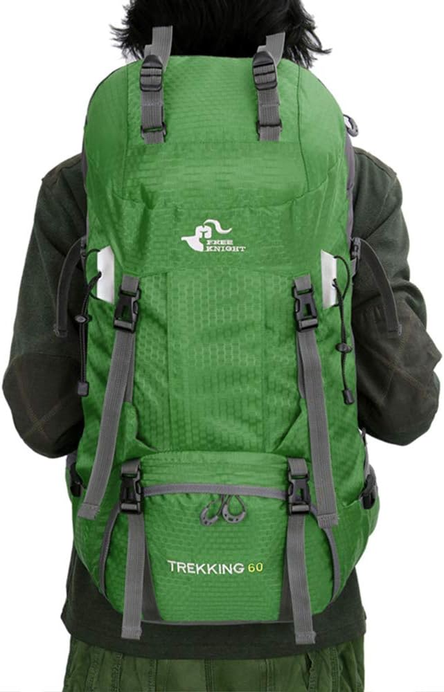 Bseash 60L Waterproof Hiking Camping Backpack with Rain Cover- GREEN