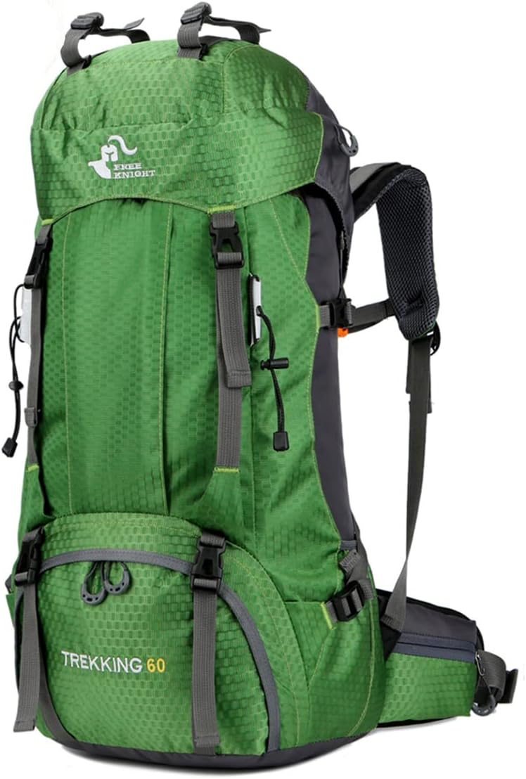 Bseash 60L Waterproof Hiking Camping Backpack with Rain Cover- GREEN