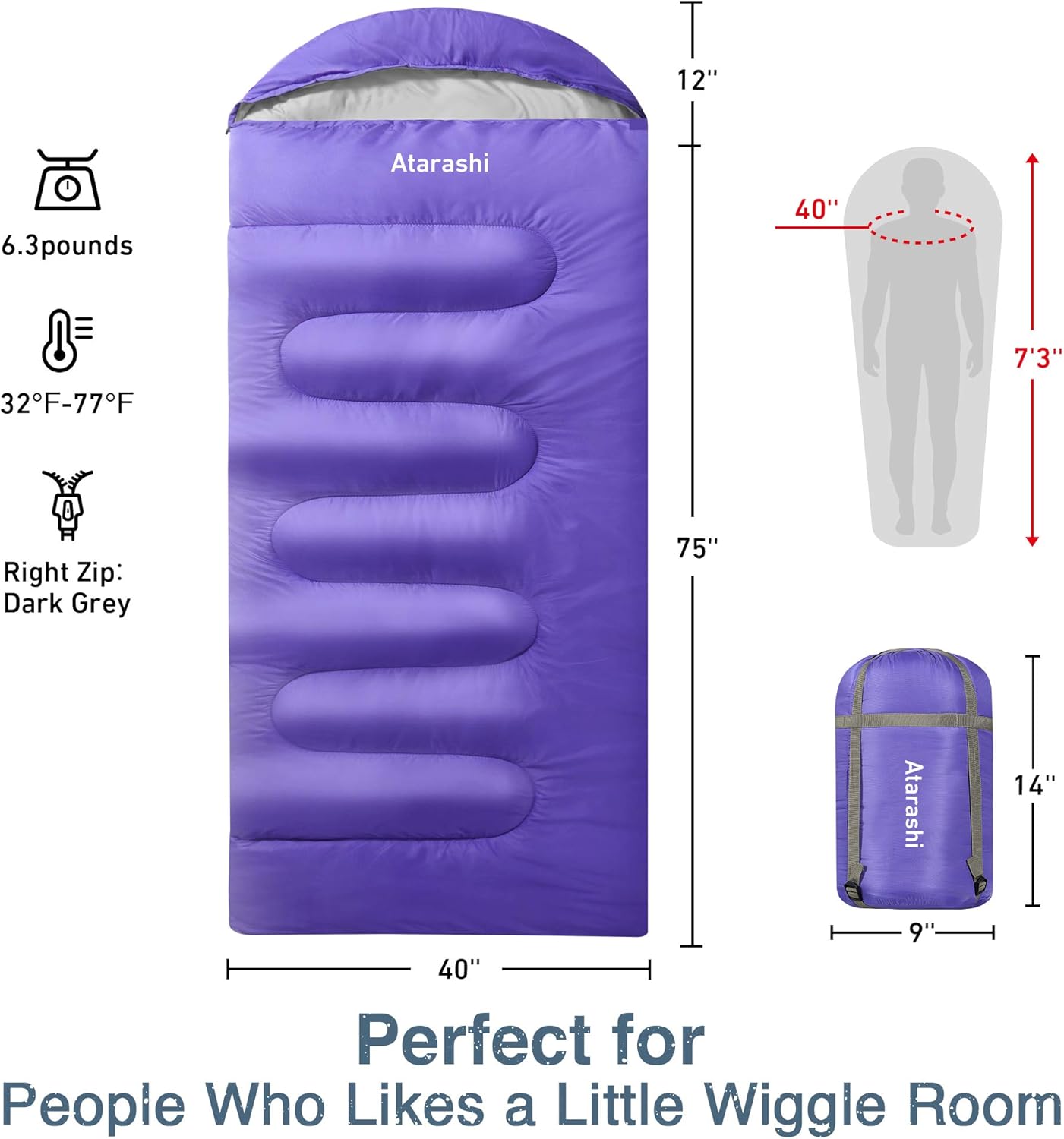 Atarashi Camping Sleeping Bag- 4 Seasons for Adults