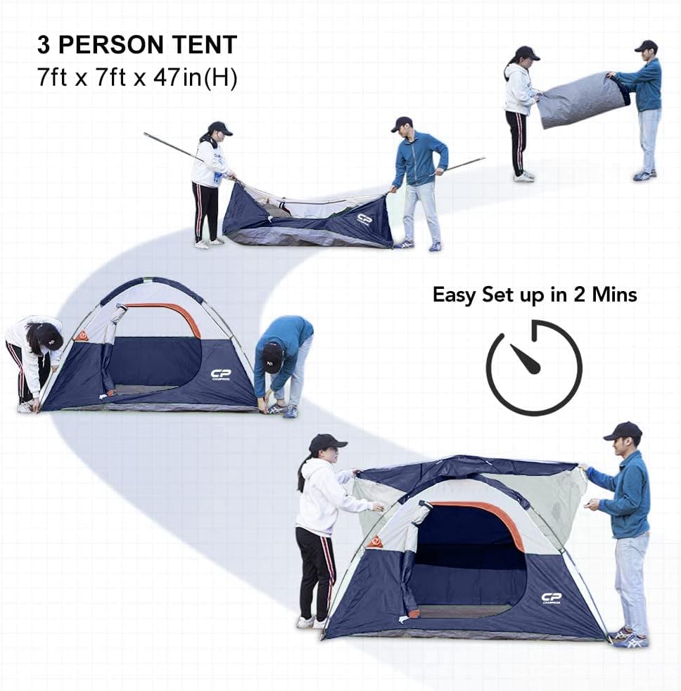 CAMPROS CP 3 Person Tent - Dome Tents for Camping