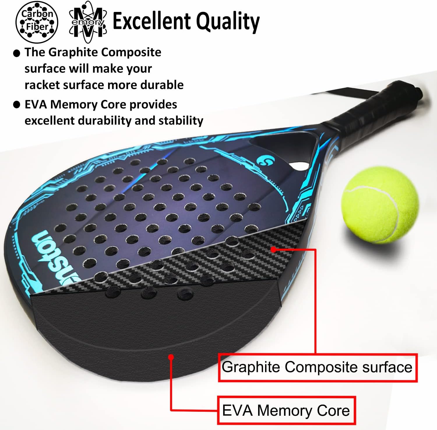 Senston Paddle Tennis Racket Carbon-Fiber Surface