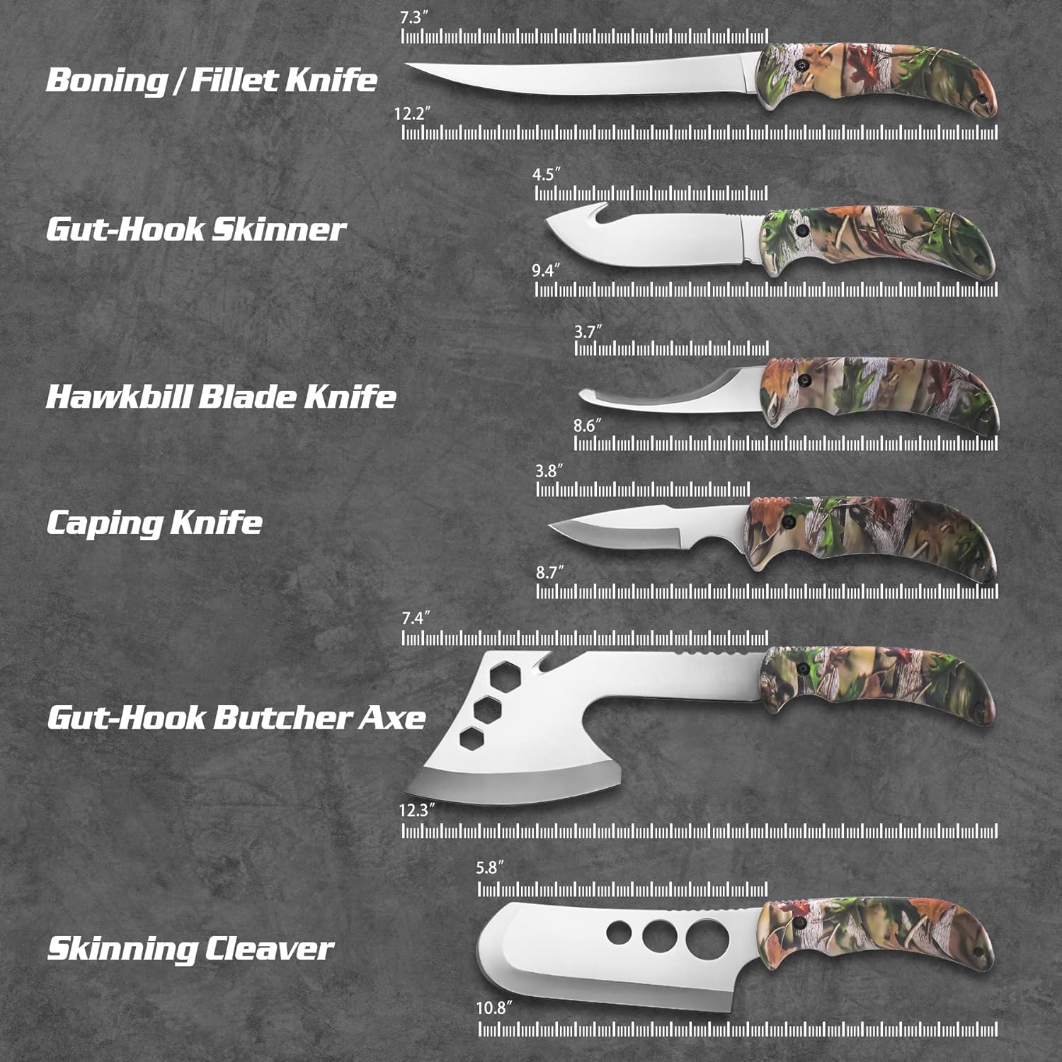 KNINE OUTDOORS Hunting Deer Knife Set- 12 pieces