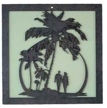 Décoration Murale en Bois Ile-Palmier-Couple