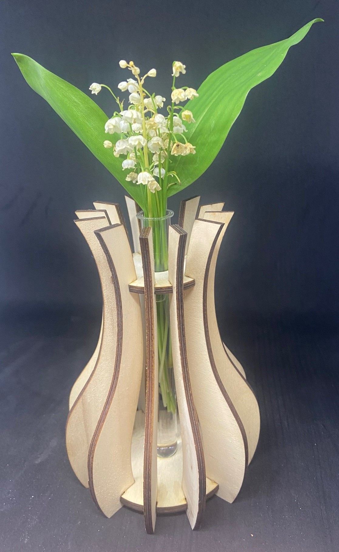 Spécial Fête de mère: vase en bois avec tube en verre