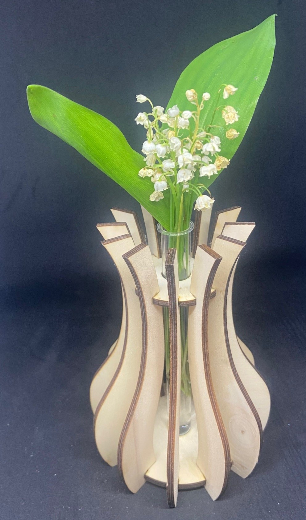 Spécial Fête de mère: vase en bois avec tube en verre