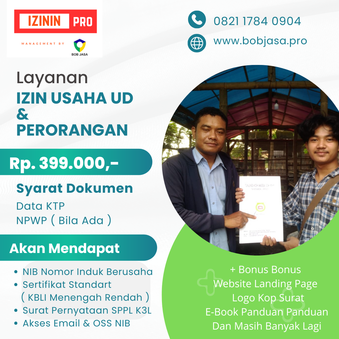 Izinin Pro By Bob Jasa Pendirian Pengurusan Pembuatan Pendaftaran Perubahan Legal Izin UD Usaha Perorangan Murah Terdekat Terpercaya di Kota Kabupaten
