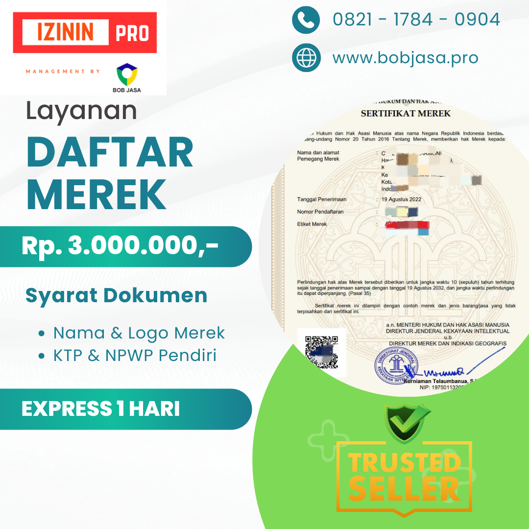 Izinin Pro By Bob Jasa Pembuatan Pengurusan Pendaftaran Paten Merek Merk Murah di Kota Kabupaten 