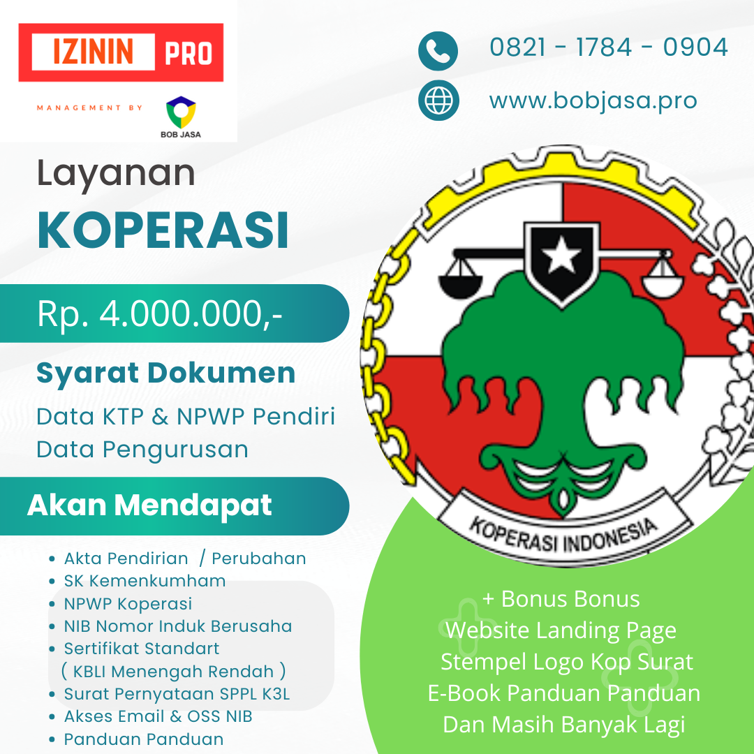 Izinin Pro By Bob Jasa Pembuatan Pengurusan Pendaftaran Pendirian Koperasi Murah Terpercaya di Kota Kabupaten