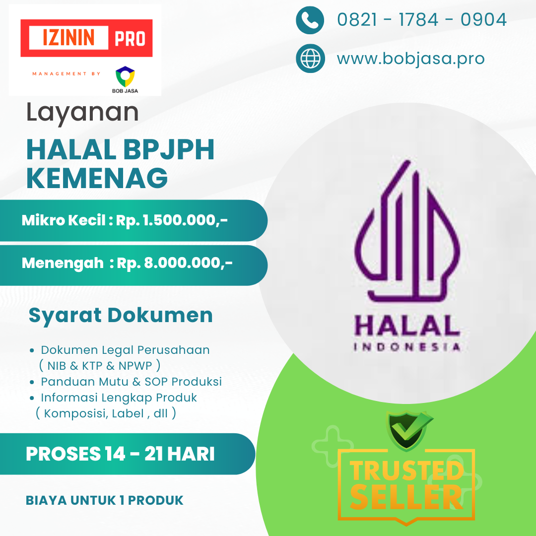 Izinin Pro By Bob Jasa Pembuatan Pengurusan Pendaftaran Izin Edar Halal Kemenag Murah Terdekat di Kota Kabupaten di Indonesia