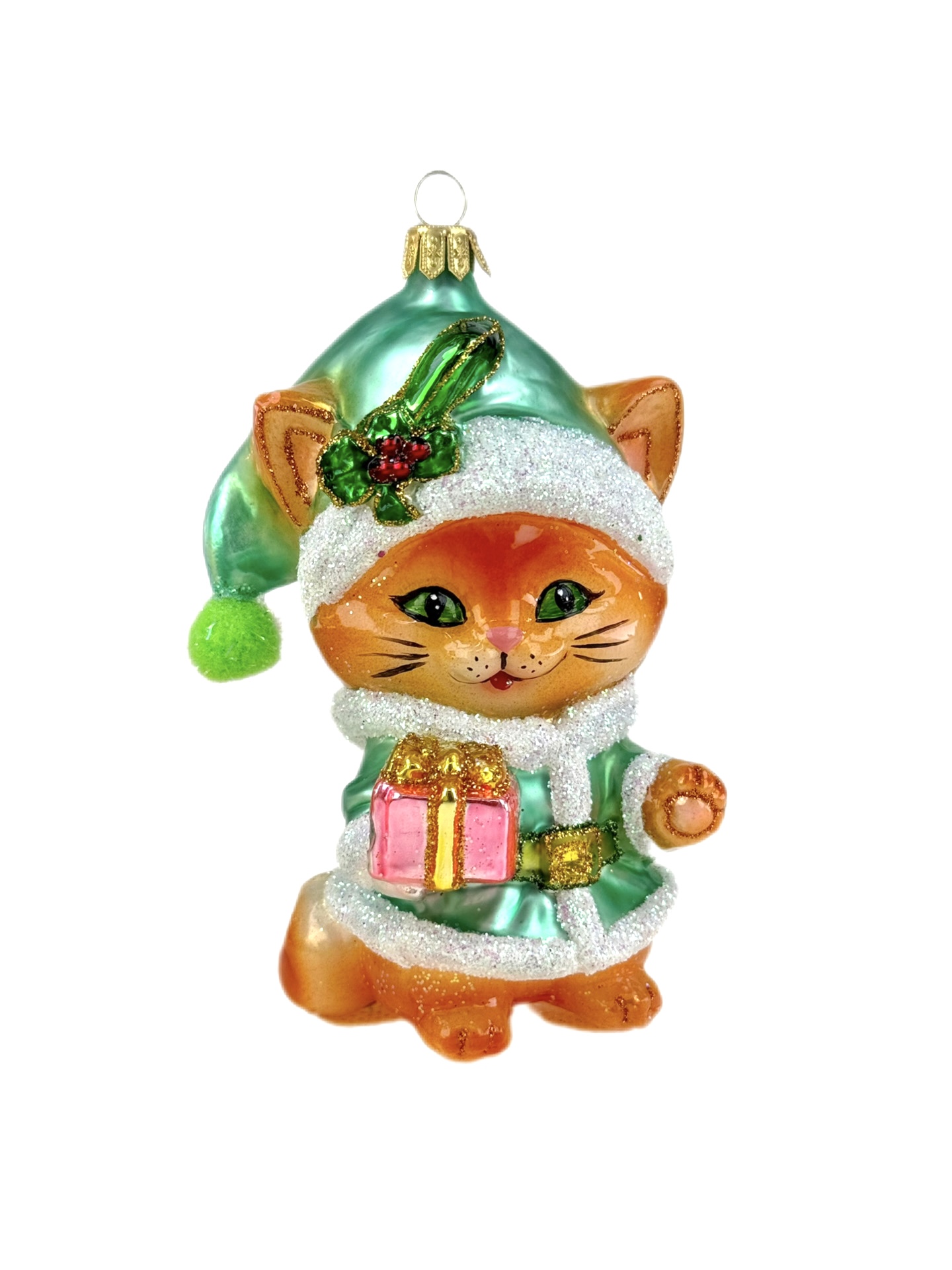 Decorazione in Vetro “Gatto Natalizio con Regalo” – Koronex