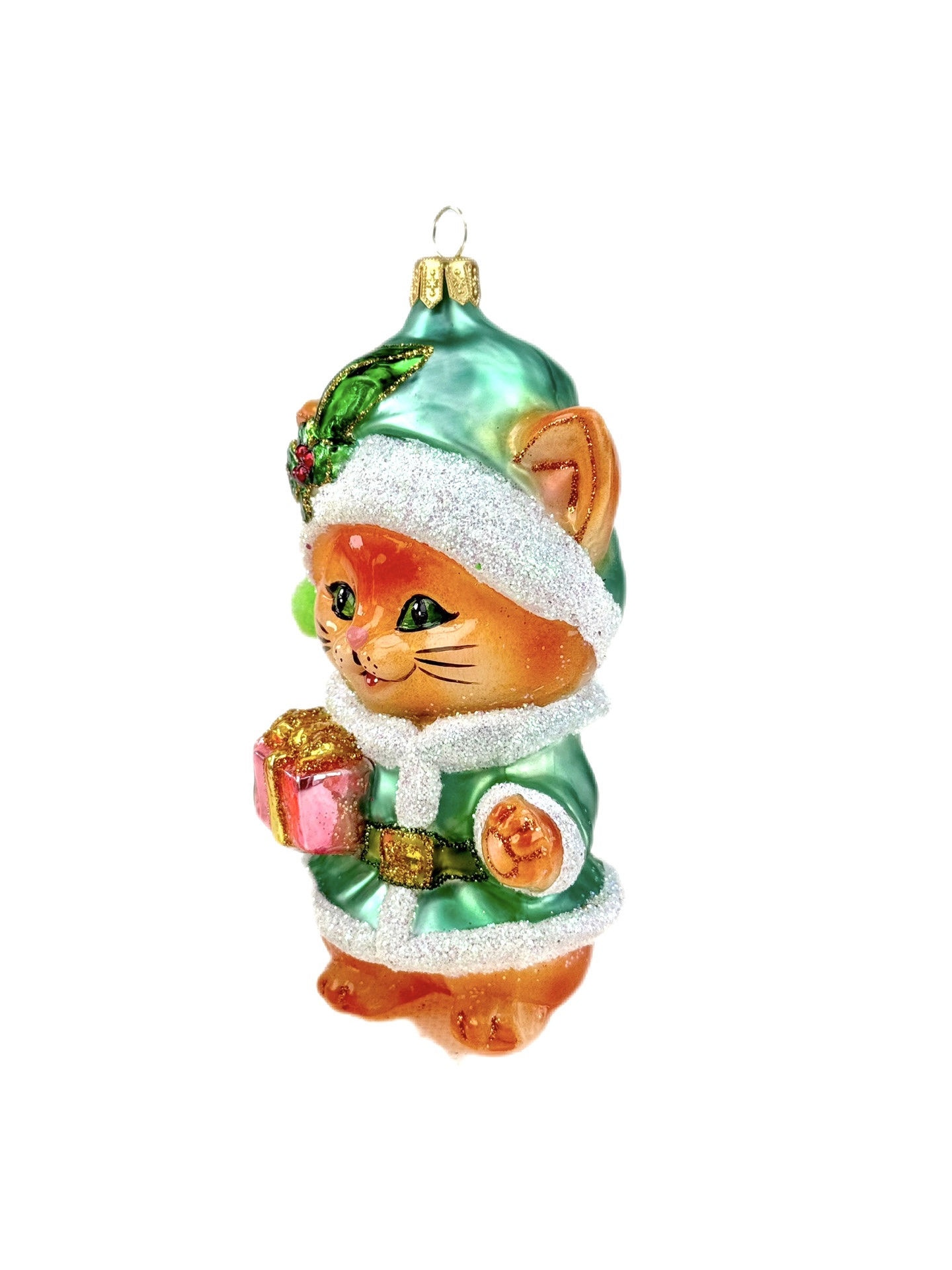 Decorazione in Vetro “Gatto Natalizio con Regalo” – Koronex