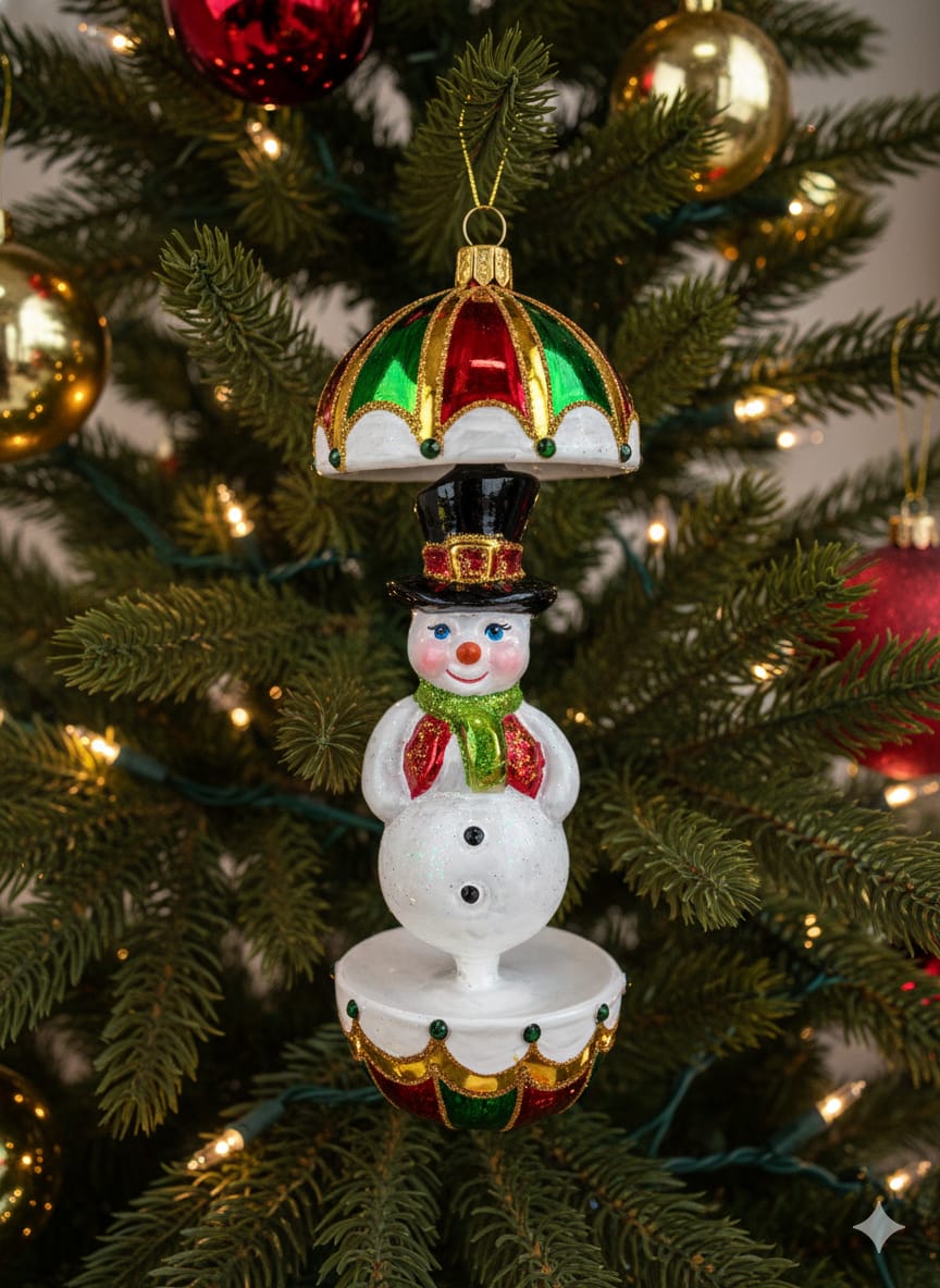 Decorazione in Vetro “Pupazzo di Neve con Ombrello” – Koronex