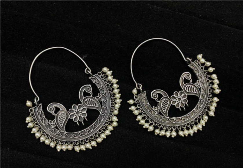 Traditional Oxidized Silver Earrings
