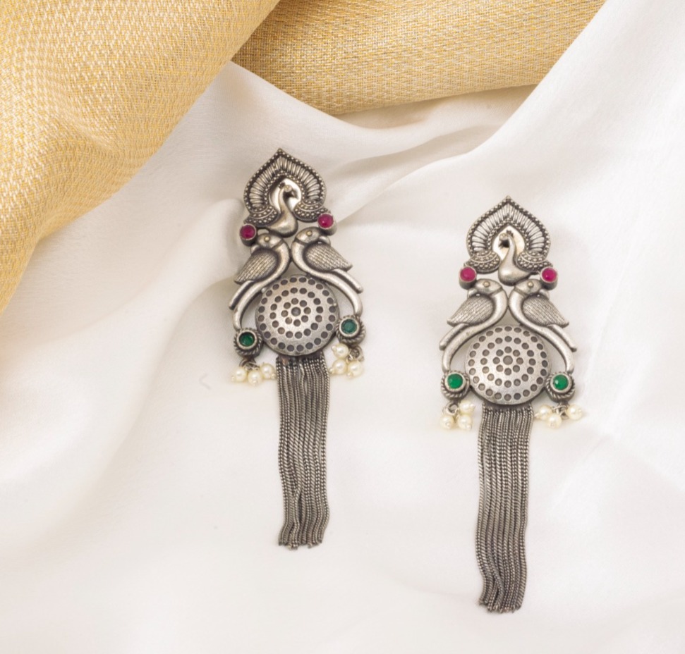 Silver Peacock Earrings