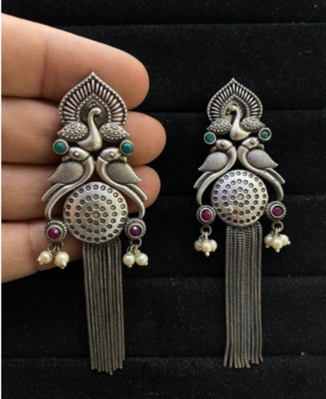 Silver Peacock Earrings