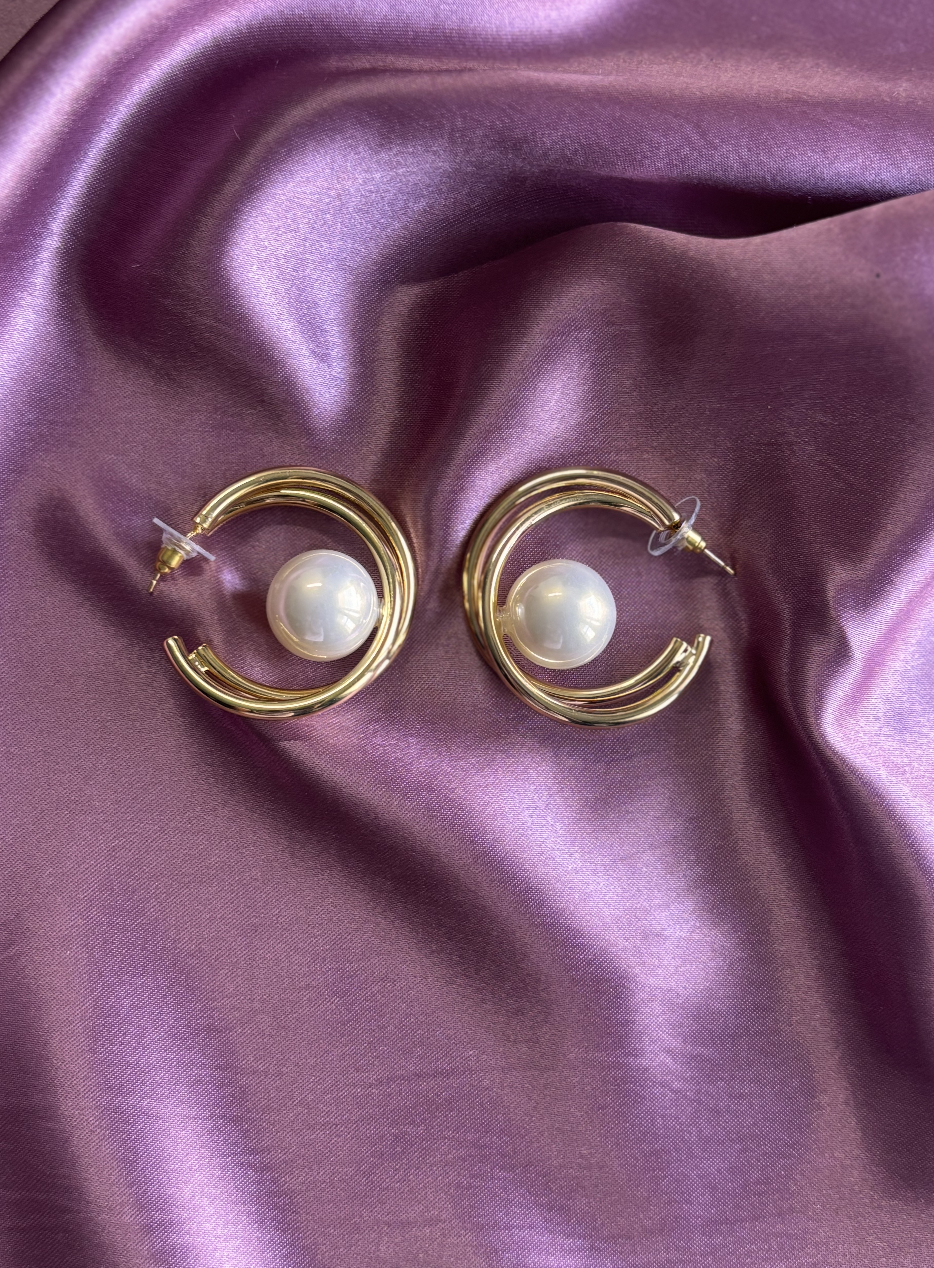 Gold and Pearl Hoop Earrings