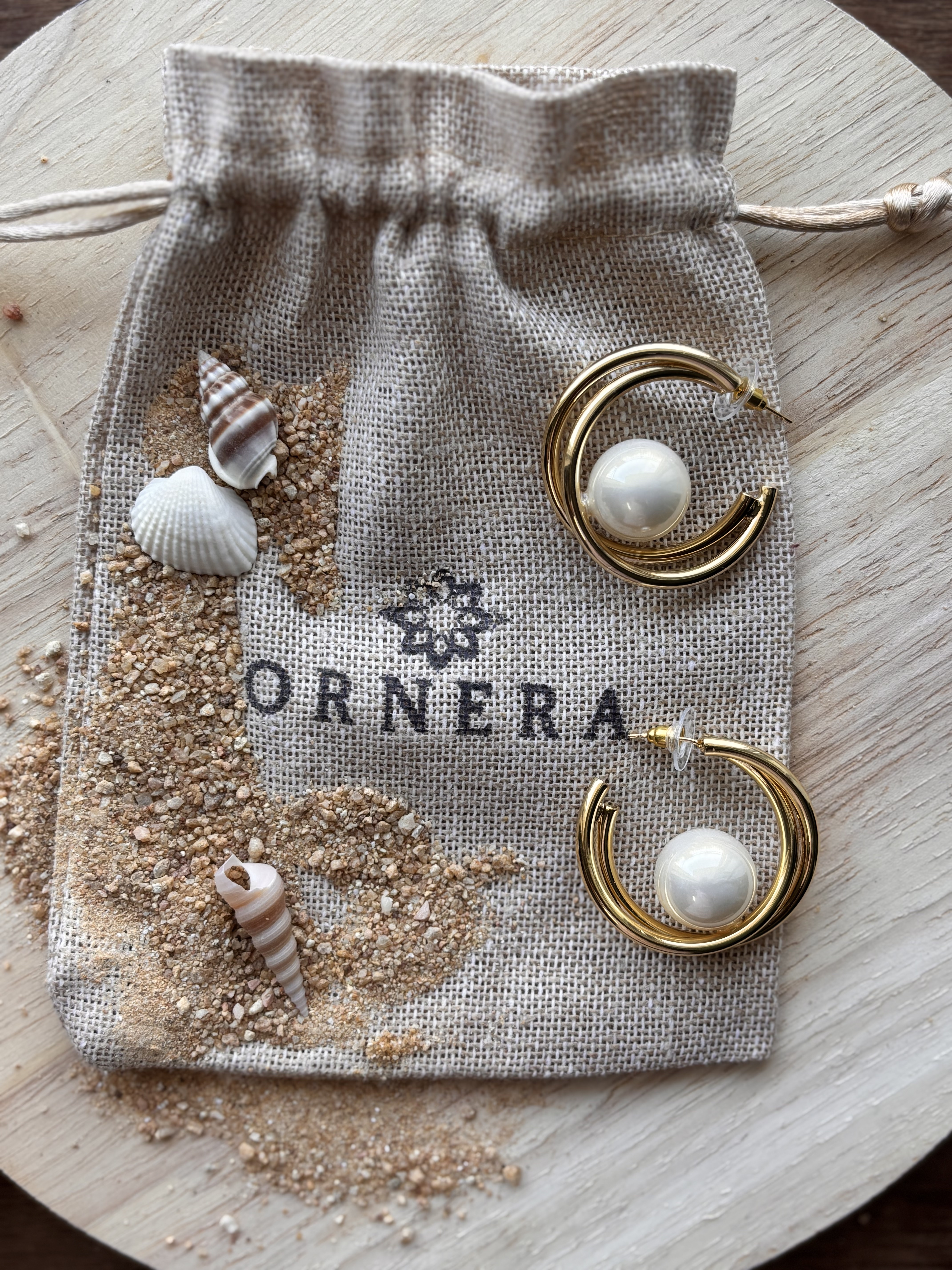 Gold and Pearl Hoop Earrings