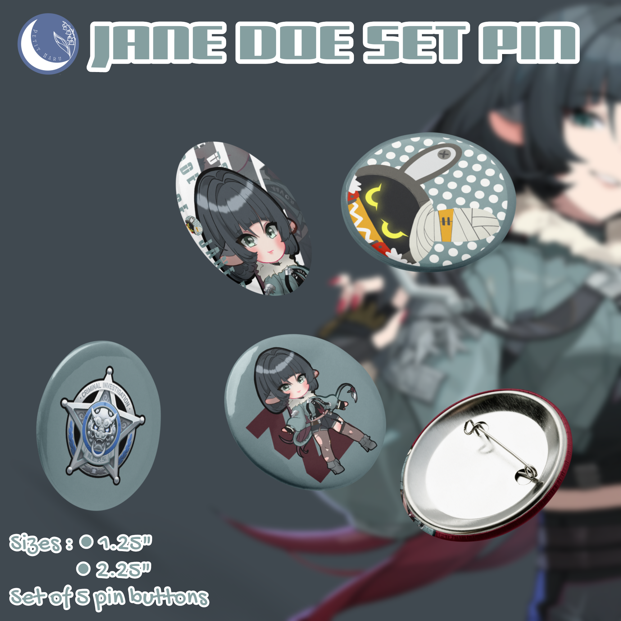 Jane Doe Zenless Zone Zero ZZZ Set of 5 Pin Buttons