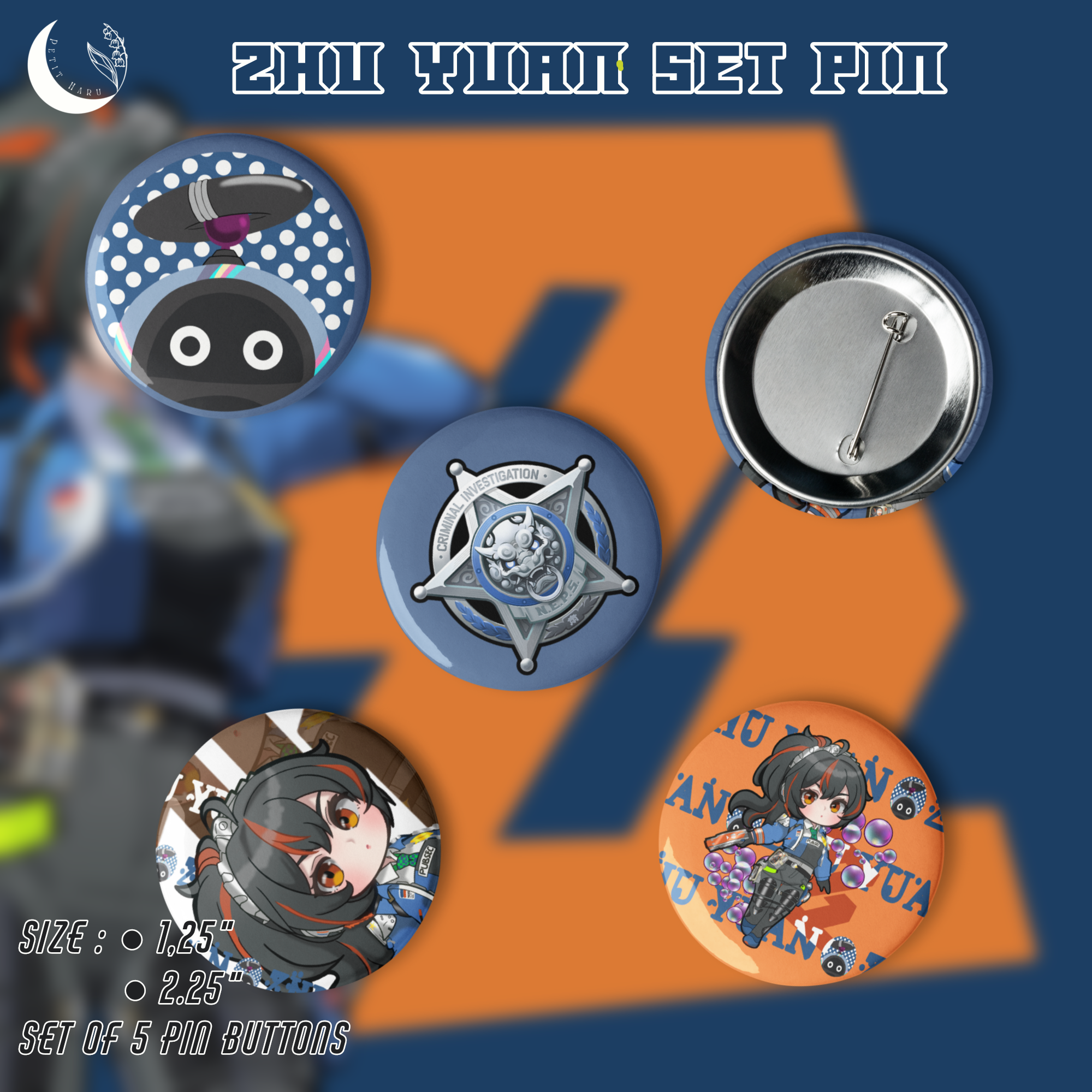 Zhu Yuan Zenless Zone Zero ZZZ Set of 5 Pin Buttons