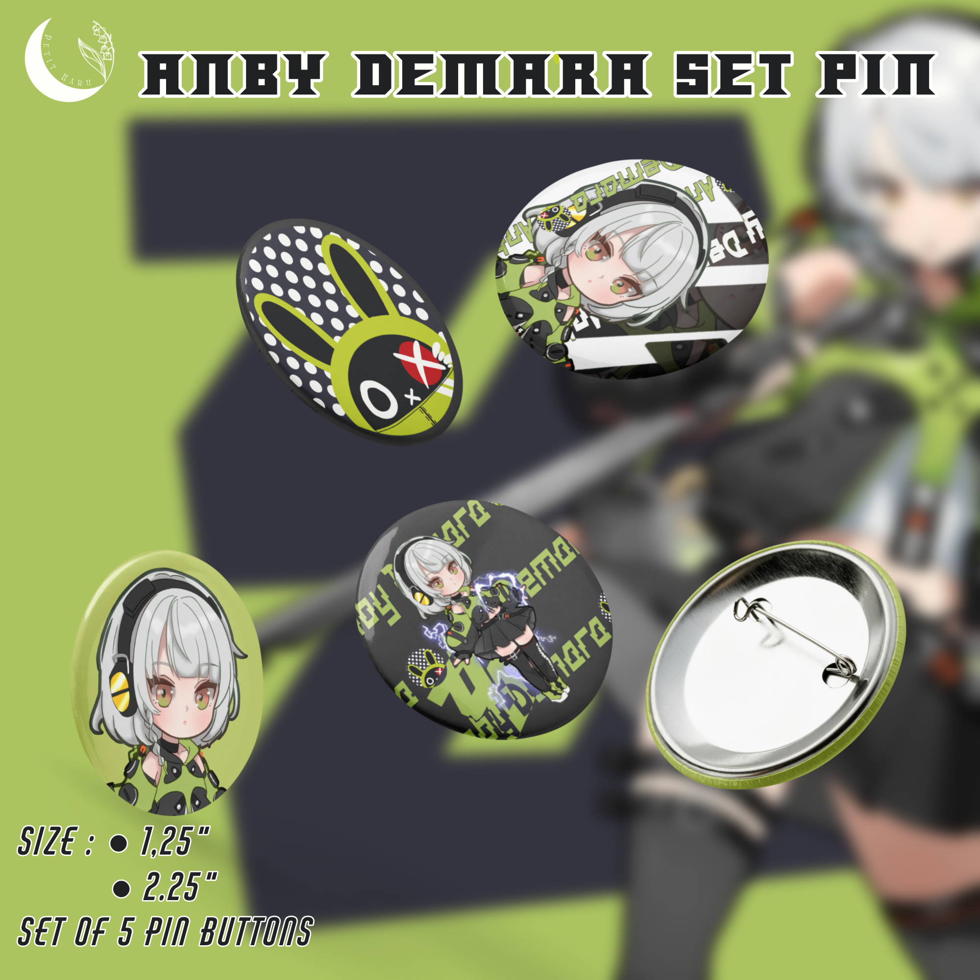 Anby Demara Zenless Zone Zero ZZZ Set of 5 Pin Buttons