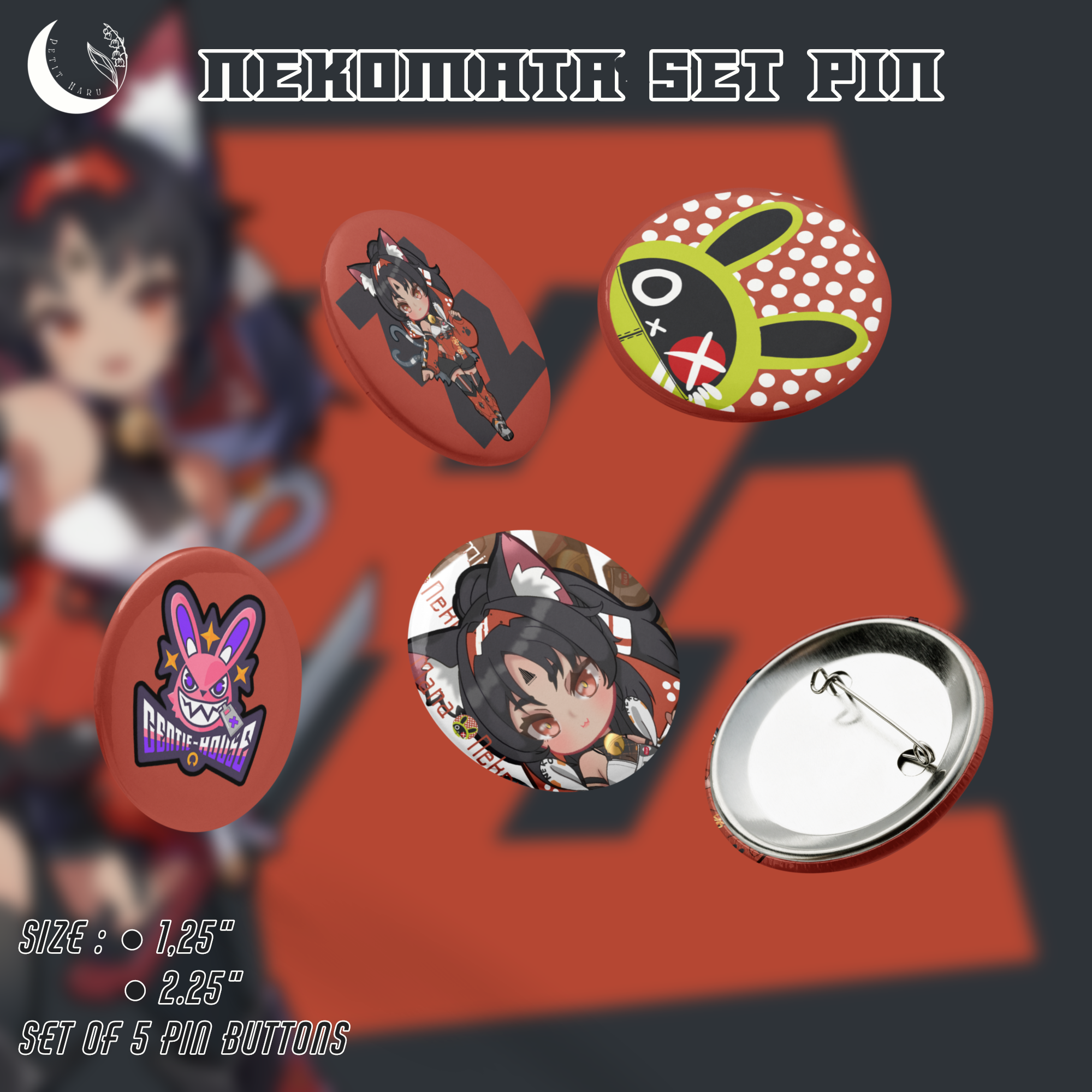 Nekomata Zenless Zone Zero ZZZ Set of 5 Pin Buttons